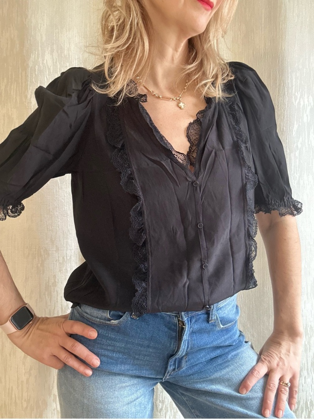 Zadig & Voltaire Deluxe Theos Ruffle Shirt In Noir size S